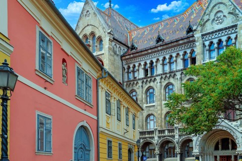 Hungary, old streets in historic city near Budapest Castle and Fisherman bastion on Castle Hill,