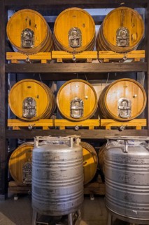 Old beer barrels in a brewery, beer, brewing, tradition, purity law, Germany, Europe