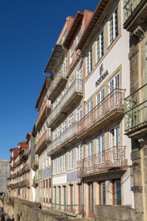 Colorful facades of houses along Cais da Estiva in the Ribeira district, Porto, Portugal, Europe