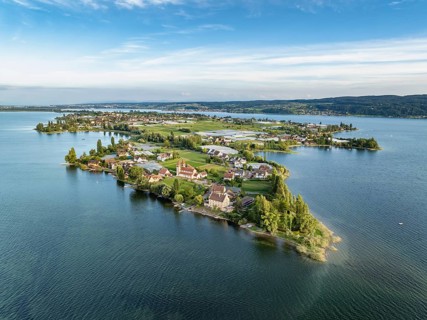 Aerial view, of the north-western tip of the island of Reichenau in Lake Constance, with the