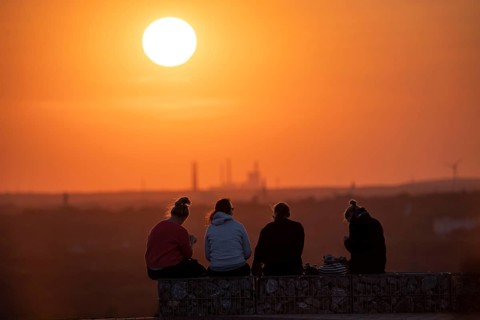 Evening atmosphere on the Hoheward spoil tip, the largest spoil tip in the Ruhr area, between