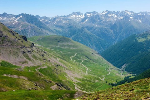 View of road in high Alps Mountain road Alpine road above tree line Pass road Pass Alpine pass Col