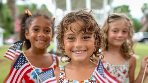 Cute children celebrating the american holiday with friends and family at the park. generatvie AI,