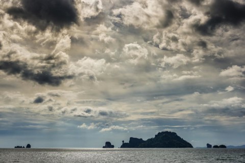 Island landscape with dramatic thunderstorm sky, thunderstorm, storm, stormy, cloudy, gloomy,