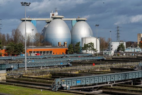 Digesters and secondary clarifiers, Emschergenossenschaft wastewater treatment plant in the