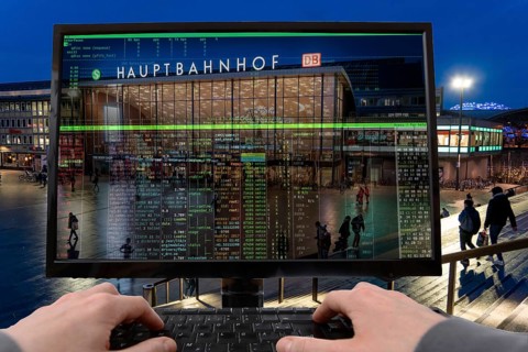 Symbolic image hacker, cyberattack on public buildings, administrations, institutions, transport