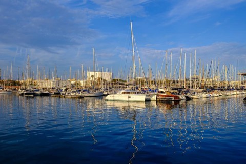 Marina, Port Vell, at the harbour, sailing boats, Barcelona, Catalonia, Spain, Europe