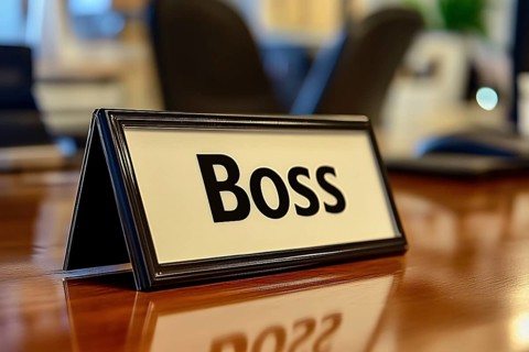 Desk sign with text 'Boss' on desk in office. Generative Ai, AI generated