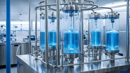 Mechanized pharmaceutical bioreactor in a manufacturing laboratory, AI generated