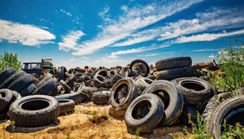 Symbolism, large junkyard with old car tyres, AI-generated, AI-generated, AI generated