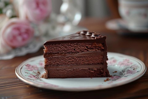 Slice of german chocolate cake called 'Sachertorte'. Generative AI, AI generated