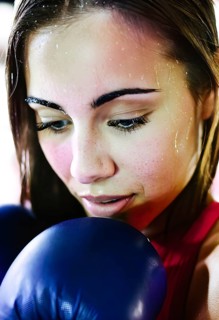 Portrait of sweating woman after workout, AI generated
