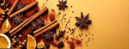 Abstract wallpaper illustration of Christmas spices like cinnamon sticks, star anise, and cloves,