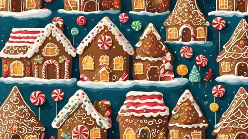 Abstract wallpaper illustration of of gingerbread house decoration, AI generated