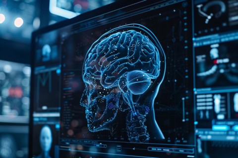 Computer monitor displaying brain, KI generiert, generiert, AI generated