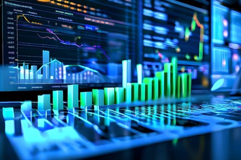 AI generated graphs depicting a comprehensive business audit detailing stock financial metrics