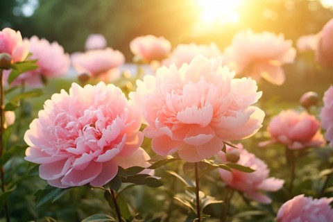 Pink peony flowers win sunlight. KI generiert, generiert AI generated