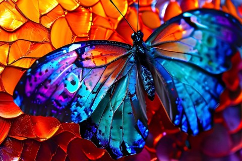 Abstract piece inspired by the iridescent scales of a butterfly highlighting how nature influences