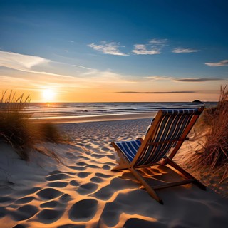 Sunset mood on a whispering tranquil costal landscape with sandy beach, AI generated