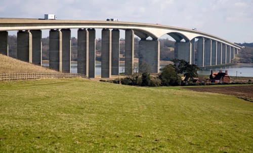 The Orwell Bridge opened in 1982 carries the A14 trunk road over the River Orwell, Ipswich,