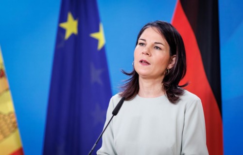 Annalena Bärbock, Federal Foreign Minister, photographed during a press conference in Berlin, 09.04