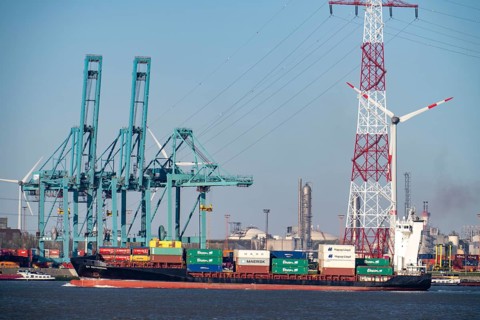 The port of Antwerp, on the Scheldt, is the second largest seaport in Europe, Container Terminal