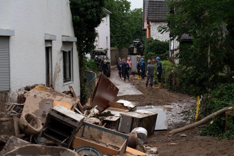Flood in North Rhine-Westphalia, the village of Iversheim on the Erft was almost completely flooded