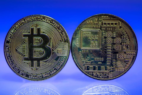 Bitcoin, cryptocurrency, symbol coin, optical placeholder for the digital currency, front and back,
