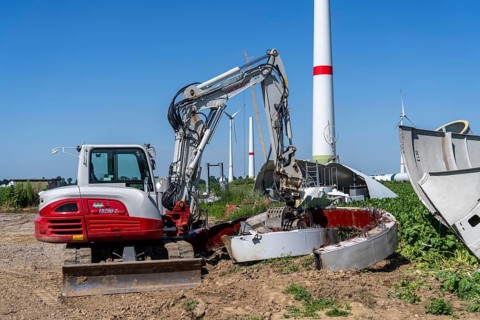 Repowering, dismantled Enercon E-58 wind turbine in a wind farm near Issum, 9 older wind turbines