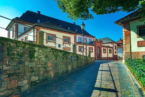 Stiftsgasse in Aschaffenburg, Bavaria, Germany, Europe