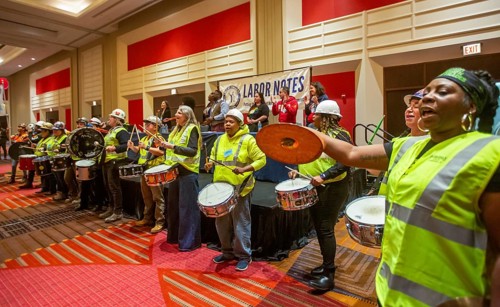 Chicago, Illinois, The Chicago Women in Trades Drumline performs at the 2024 Labor Notes conference
