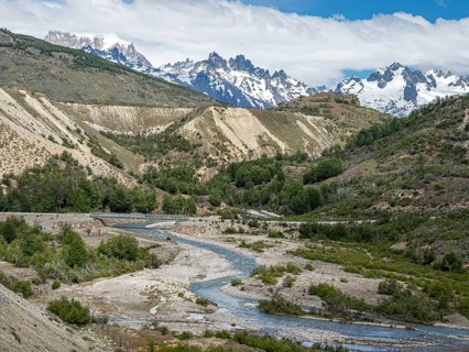Bridge over river Rio Tranquilo, on road X-903 to lake Lago Brown, south of Cochrane, Patagonia,