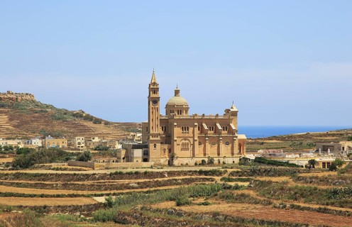 Romanesque architecture of basilica church, Ta Pinu, Gozo, Malta national pilgrimage shrine to