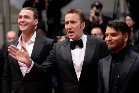 Cannes, France, 17.5.2024: Alexander Bertrand, Nicolas Cage, Justin Rosniak at the premiere of The
