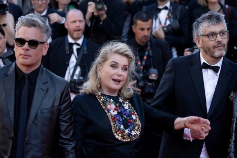 Cannes, France, 21 May 2024: Benjamin Biolay, Catherine Deneuve and Christophe Honore at the