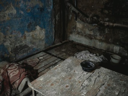 A basement room in the Isjum police station where prisoners were tortured with beatings and