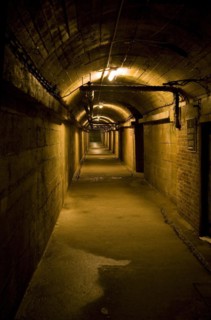 Long corridor German Underground Military hospital, Guernsey, Channel Islands, UK, Europe