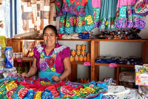 San Miguel del Valle, Oaxaca, Mexico, Epifania Hernandez Garcia makes elaborate aprons, worn by