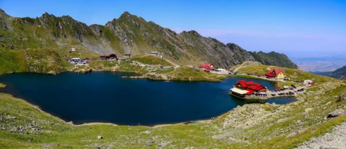 Romania: Lake Balea (Romanian: Balea Lac) from above. The lake is located at the summit of the