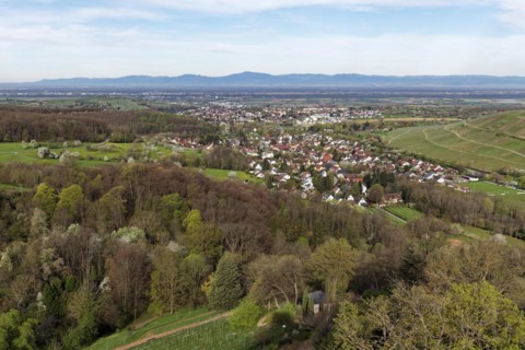 View of Müllheim and the Vosges Mountains, Badenweiler, Markgräflerland, Black Forest,
