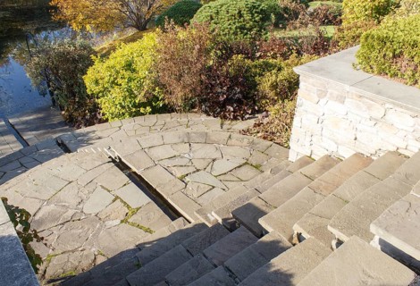 Cottage garden with stone stairs and retaining wall, Modern landscape design