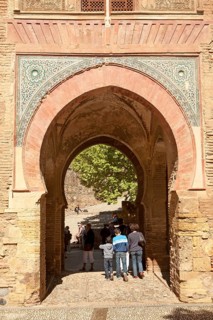 Moorish architecture of the Puerta del Vino archway, Alhambra complex, Granada, Spain, Europe