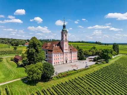 Aerial view of the pilgrimage church Birnau, Uhldingen-Mühlhofen, Lake Constance district,
