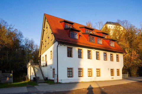 Sachsenburg concentration camp memorial on the Zschopau, Sachsenburg, Sachsenburg, Saxony, Germany,