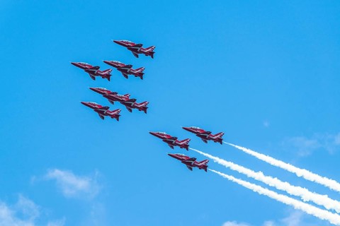 Red Arrows, Royal Air Force Aerobatic Team, Airshow 2024, Teignmouth, Devon, England, United