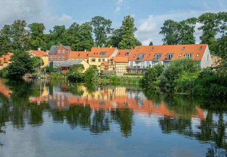 Colorful houses in the old town of Nyborg, Funen, Fyn, Fyn Island, Denmark, Scandinavia, Europe