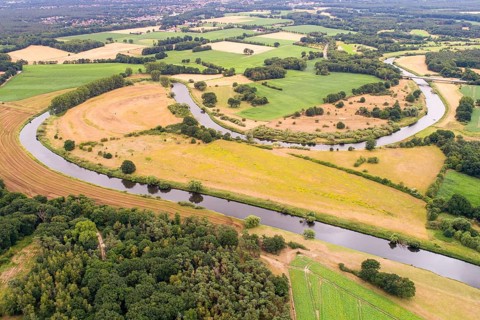 Aerial view of the river Ems near Lingen, Wachendorf, Lingen, Lower Saxony, Germany, Europe