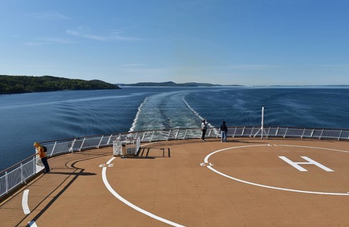 Helicopter landing site on a ship, ferry. Baltic Sea in Norway