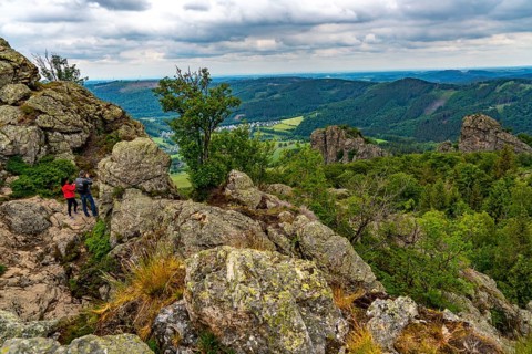 The Bruchhauser Steine, in the Hochsauerland district, rock formations with four main rocks, on the