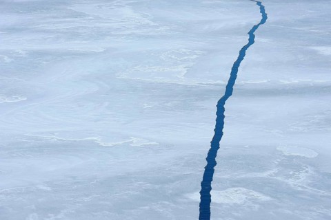 Crack in pack ice, Snow hill island, Weddel Sea, Antarctic Peninsula, Antarctica